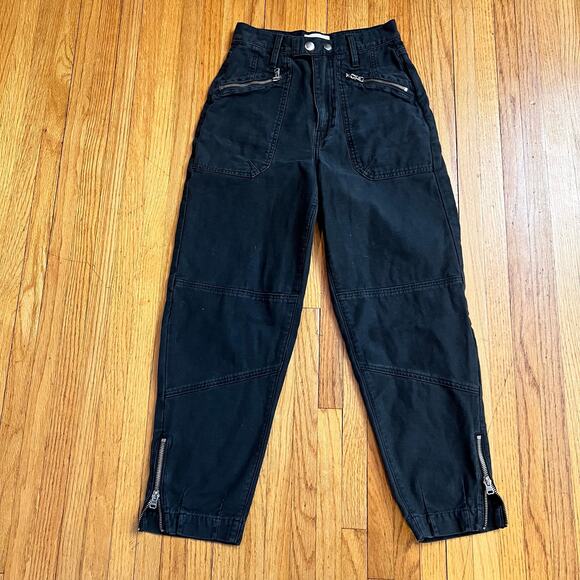 FRAME Denim - Frame Jeans Womens 24 High Rise Crop Faded Black Crop Zipper Moto